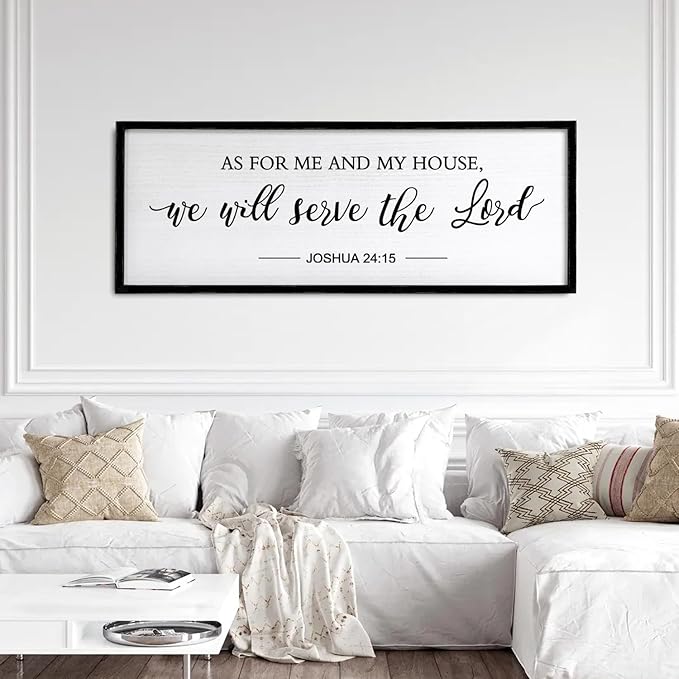 As for Me and My House We Will Serve the Lord Wall Decor - 40" x 15" Large Rustic Family Living Room Wood Framed Home Sign Joshua 24 15 Christian Bible Verse Plaque Hanging Wall Art(Black)-Ruum Studio Home
