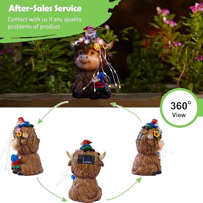 Solar Highland Cow Outdoor Statues for Garden: Outside Decor with Funny Gnomes Clearance for Yard Art Lawn Ornaments Porch Patio Balcony Home House - Birthday Gifts for Grandma Mom Women(Cow Gnome)-Ruum Studio Home
