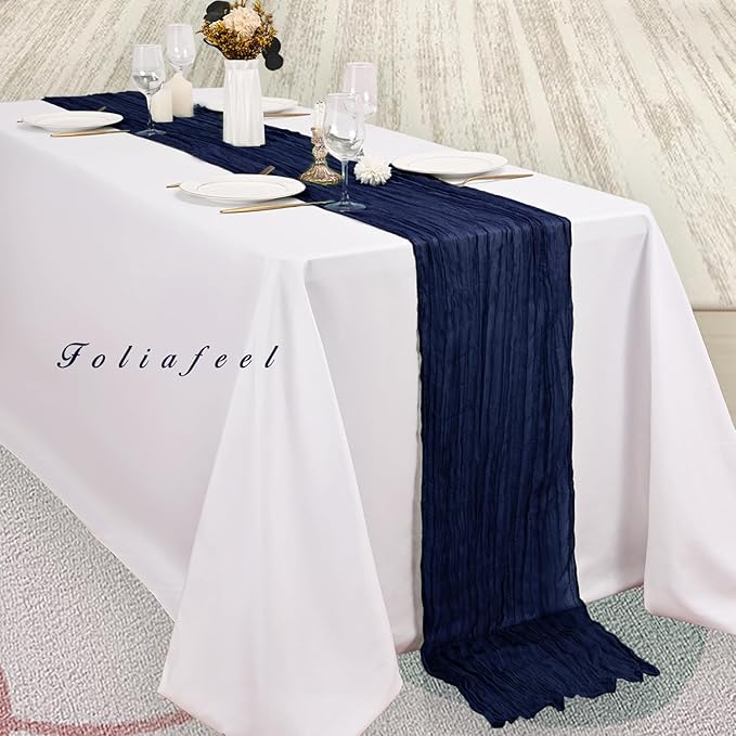 12 Pack Navy Blue Cheesecloth Table Runner 10FT Boho Fabric Rustic Cheese Cloth Table Runner for Wedding Bridal Shower Baby Shower Gauze Sheer Birthday Party Table Decorations 20 x 120 Inch Long-Ruum Studio Home