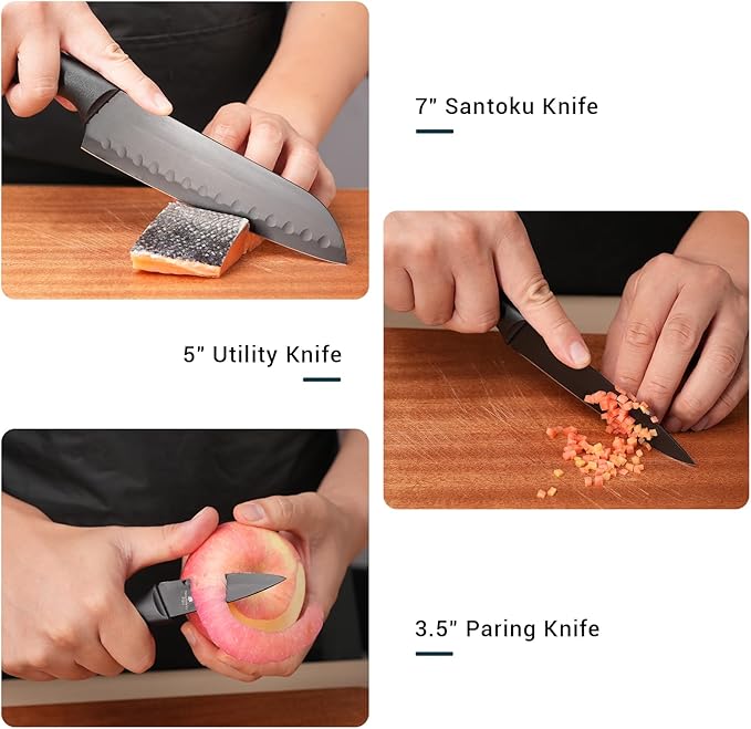 Zhang Xiao Quan Since 1628 15-Piece Kitchen Knife Block Set with Sharpening Steel Knive Set Ergonomic Handle Dishwasher Safe(Black)-Ruum Studio Home