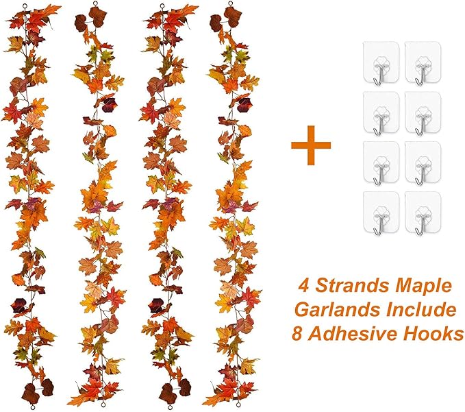 Lvydec 4 Pack Fall Maple Garland - 5.9ft/Strand Artificial Fall Foliage Garland Realistic Maple Leaves Autumn Decor for Home Wedding Halloween Thanksgiving Party (Mixed Color)-Ruum Studio Home