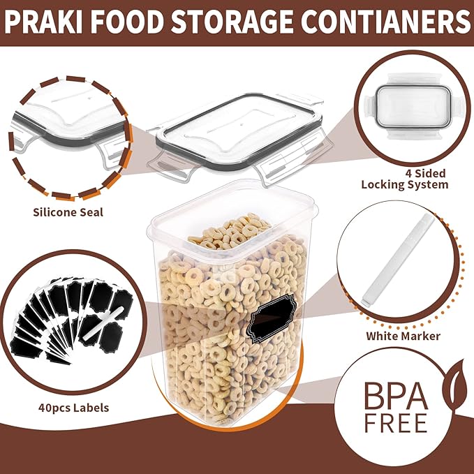 PRAKI Airtight Food Storage Containers Set with Lids - 24 PCS, BPA Free Kitchen and Pantry Organization, Plastic Leak-proof Canisters for Cereal Flour & Sugar - Labels & Marker(Grey)-Ruum Studio Home