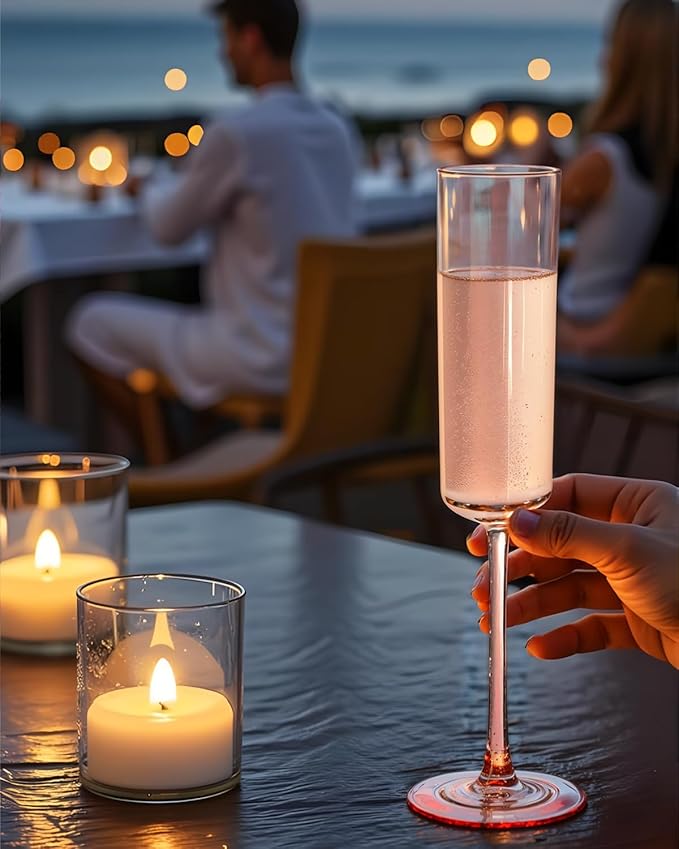 Ciaell 24 Pack Pink Plastic Champagne Flutes - Pink 6 Oz Disposable Champagne Glasses - Square Plastic Toasting Glasses for Party Birthday Anniversary Wedding-Ruum Studio Home