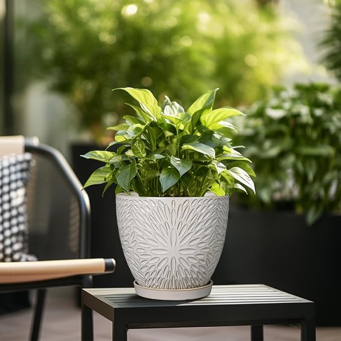 G EPGardening 10 Inch Ceramic Planter Pot with Drainage Hole and Saucer Large Plant Pot for Indoor Plants Outdoor Round Flower Pot for Home Garden Office White-Ruum Studio Home