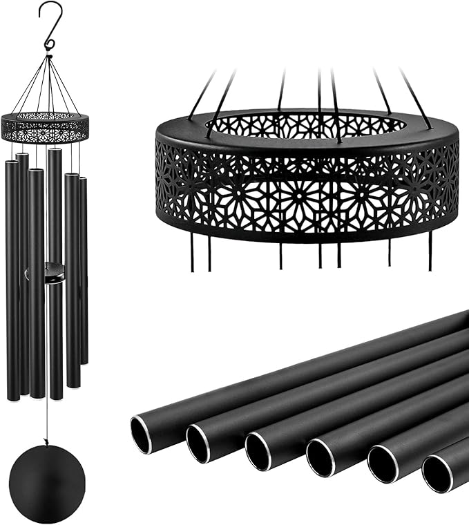 ASTARIN 48'' Wind Chimes for Outside Deep Tone - Large Windchimes with 6 Heavy Tubes, Outdoor Memorial Chimes Outdoor for Garden Hanging Décor,Sympathy Gifts，Black-Ruum Studio Home