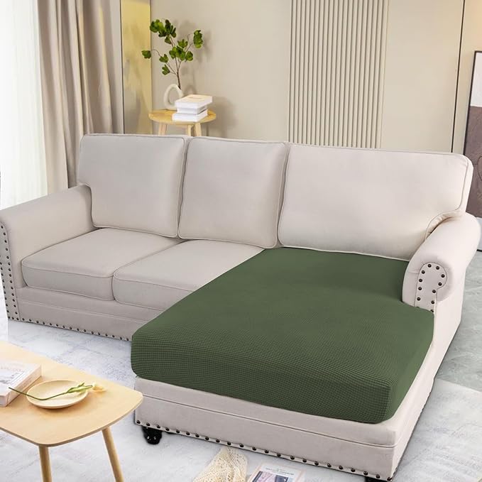 H.VERSAILTEX Super Stretch Individual Chaise Cover Sectional Couch Covers for L Shaped Sofa Both Left/Right Featuring Thick Jacquard Textured Twill Fabric (1 Piece Chaise Cover, Bronze Green)-Ruum Studio Home