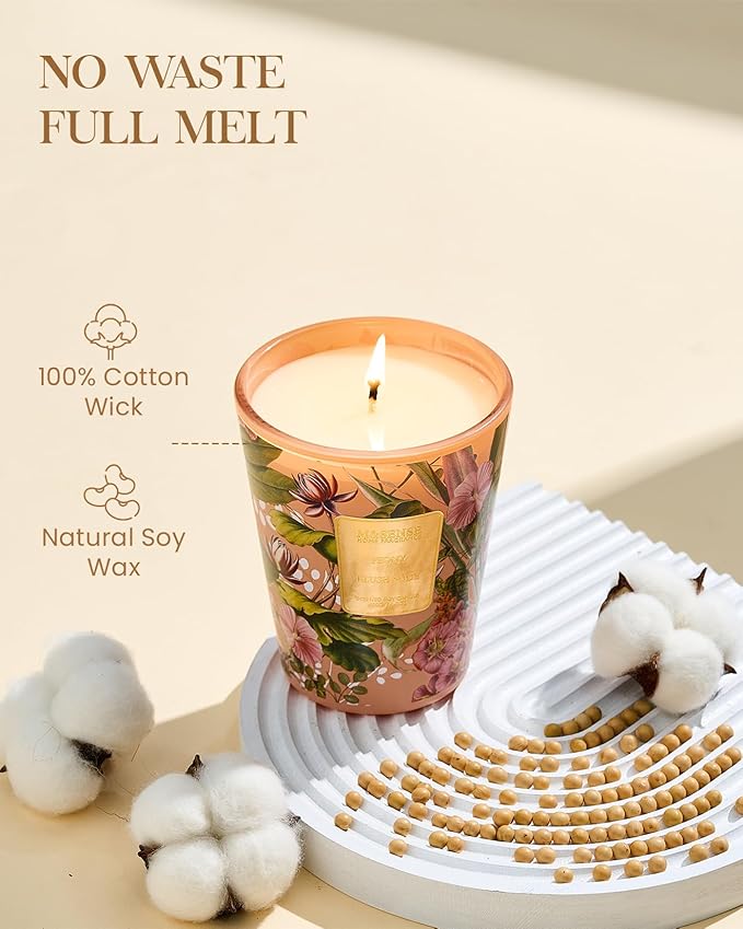 M&SENSE Peony Blush Sude Scented Natural Soy Wax Candle, 14.1oz 60 Hours Long Lasting Slow Burning Candles for Home Decor, Aromatherapy Candle for Stress Relief-Ruum Studio Home
