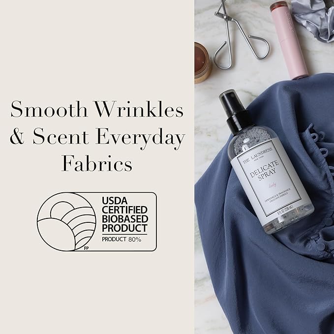 The Laundress Delicate Fabric Spray, Wrinkle Release Spray, Upholstery and Linen Spray, Silk & Lingerie Refresher, Lady Scent, Citrus, Rosewood, Musk, 8 Fl Oz-Ruum Studio Home