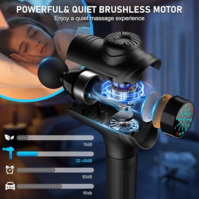 RAEMAO Massage Gun, Handheld Electric Deep Tissue Muscle Massager for Athletes for Pain Relief Attaching 8 Replacement Heads, Percussion Massager with 10 Speeds, Father's Day Gifts, Black-Ruum Studio Home