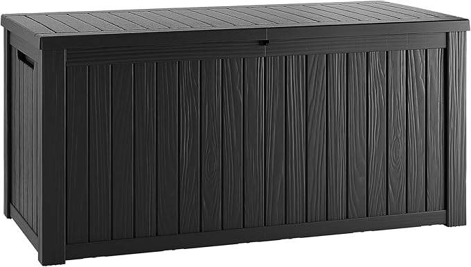 200 Gallon Lockable Resin Deck Box, Waterproof & UV-Resistant Outdoor Storage Box for Outdoor Cushion Storage, Garden Tools & Pool Accessories Storage, Black-Ruum Studio Home