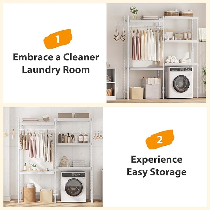Double Row Over Washer and Dryer Storage Shelves, Laundry Room Organization and Storage, Heavy Duty Laundry Room Shelves, with Adjustable Height, 5-Tier-Ruum Studio Home