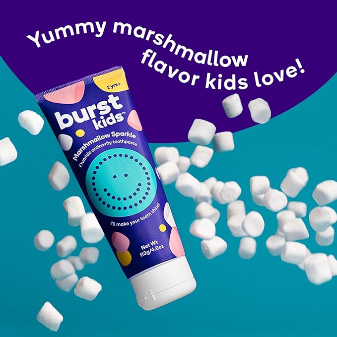 BURST Marshmallow Sparkle Kids Toothpaste with Fluoride (4oz/2 Pack) | Great Tasting | Flavored for Children & Toddlers | Anticavity | Dye Free & Vegan | Safe for Kids Ages 2+-Ruum Studio Home