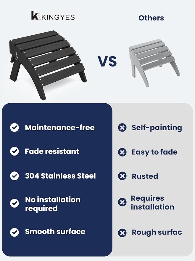 KINGYES Folding Adirondack Ottomans Set of 4 for Adirondack Chair, Black-Ruum Studio Home