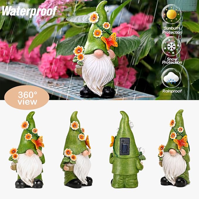 Snowrabbit Garden Gnomes Statue Outdoor Decor,10.5" Resin Solar Garden Gnome Outdoor Statues, Funny Gnomes Gardening Gifts for Women,Bithday Gifts for Grandma-Ruum Studio Home