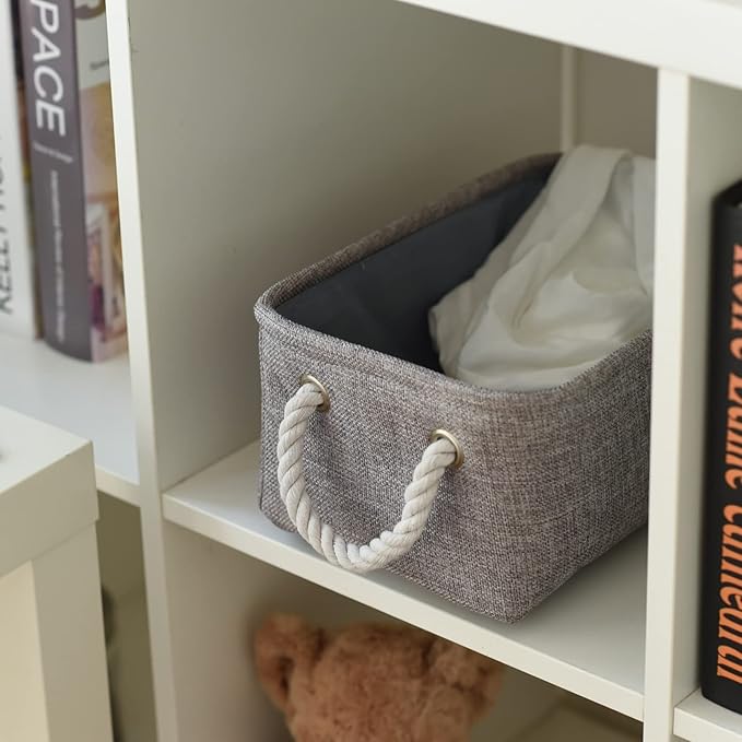 Small Fabric Storage Baskets (6-Pack), Foldable Gift Baskets with Rope Handles for Home & Office Organization-Ruum Studio Home