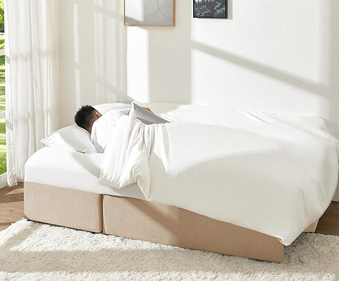 VanAcc Sleeper Sofa, Sofa Bed- 2 in 1 Pull Out Couch Bed with Storage Chaise for Living Room, Comfy Sleeper Couch, Beige Chenille-Ruum Studio Home