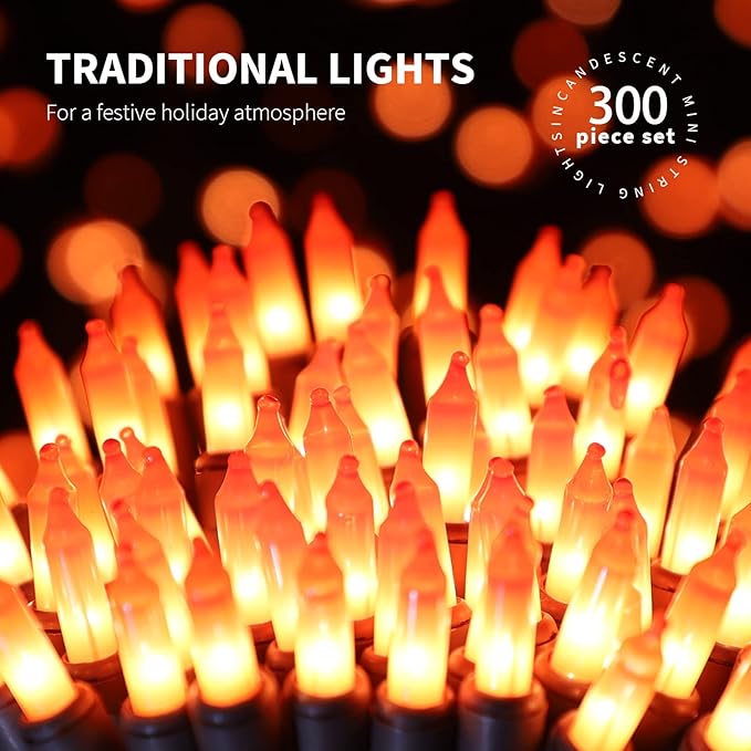 300LIGHTS(2*150L) ORANGE Extra-Bright With End Connectors Halloween Decorative Lights 19.44m UL Certified Mini String Light Set Waterproof for Halloween Home Garden Christmas Tree Party Patio-Ruum Studio Home
