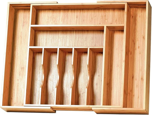 Umilife Extra Large Expandable Kitchen Siverware Utensils Drawer Organizer, 19" Deep for Big Drawer, Adjustable Bamboo Wood Drawer Divider with Curved Grooves, Cutlery Tray Flatware Holder-Ruum Studio Home