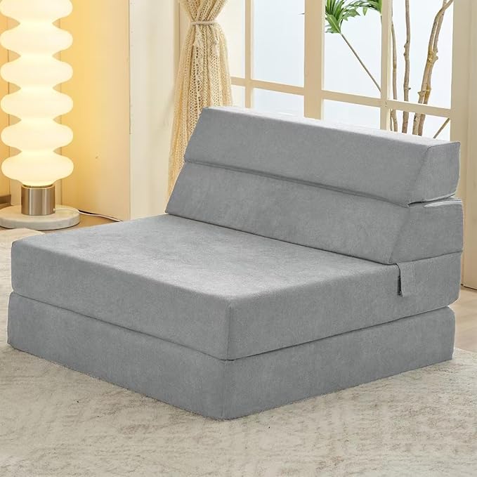 jela Foldable Sofa Bed Soft Foam Convertible Sleeper Chair Luxury Miss Fabric Fold Out Chair Bed Floor Couch with Back Support Floor Sofa for Living Room Bedroom (83"x33",Light Grey)-Ruum Studio Home