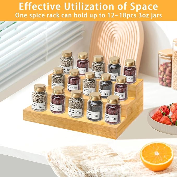 Spice Rack Organizer for Cabinet - Bamboo Spice Shelf, 3 Tier Seasoning Organizer for Countertop, Kitchen, Pantry 2 Pack-Ruum Studio Home
