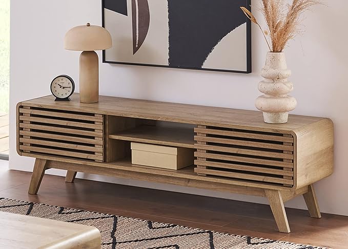 mopio Ensley TV Stand, Mid Century Modern for 55/60/65 inch TV, Farmhouse TV Stand, Entertainment Center with Storage, TV and Media Consol for Living Room (Oak, 59")-Ruum Studio Home