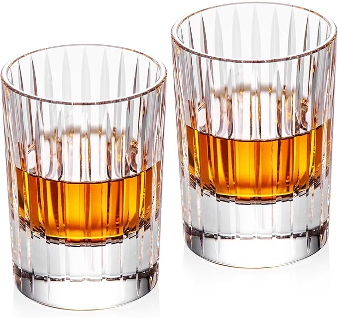 KAMMAK Crystal Whiskey Glasses Set of 2, Handcrafted 3.38oz Liquor Glasses, Luxury Old Fashioned Glasses Stemless, Hand Blown Scotch Cup for Women, Men Barware Gift for Cocktail, Bourbon-Ruum Studio Home
