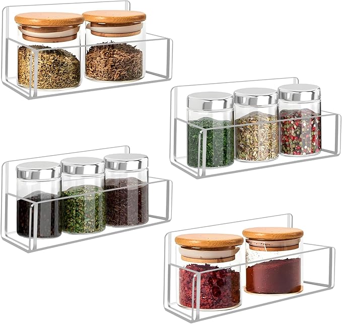 Acrylic Spice Rack Wall Mount-6 Inch, Clear Spice Shelf Storage Holder, 4 Pack Hanging Seasoning Rack Organizer for Cabinet Door, Cupboard or Wall Kitchen (Adhesive or Screw)-Ruum Studio Home