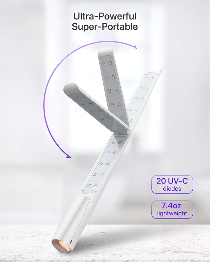 UV Light Sanitizer Wand, Portable UVC Light Disinfector Lamp Chargable Foldable UV Wand for Home Hotel Travel with 20 UV-C LED Beads-Ruum Studio Home