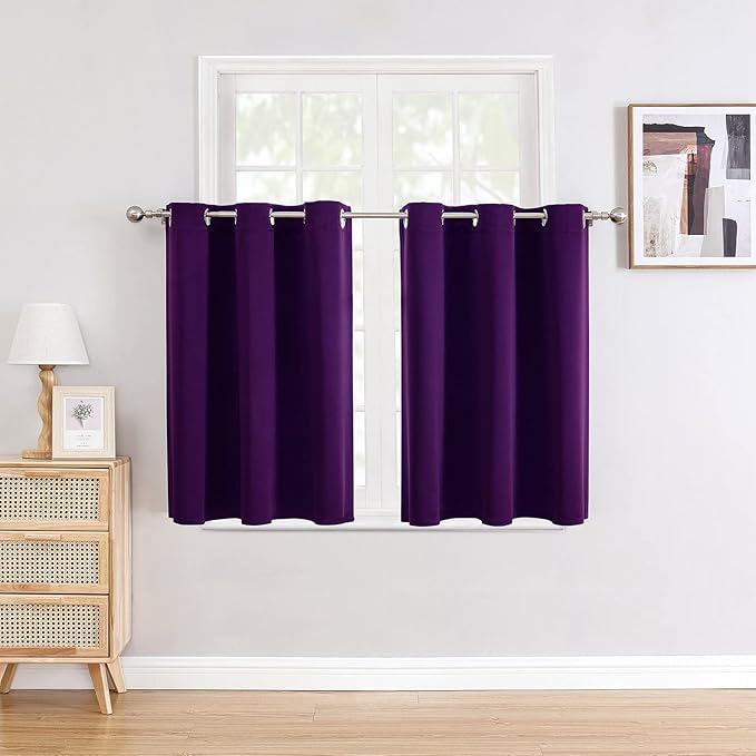 ChrisDowa Small Window Curtains for Kitchen and Bedroom - Grommet Short Thermal Insulated Room Darkening Curtains (2 Panels, Royal Purple, 42 x 36 Inch)-Ruum Studio Home