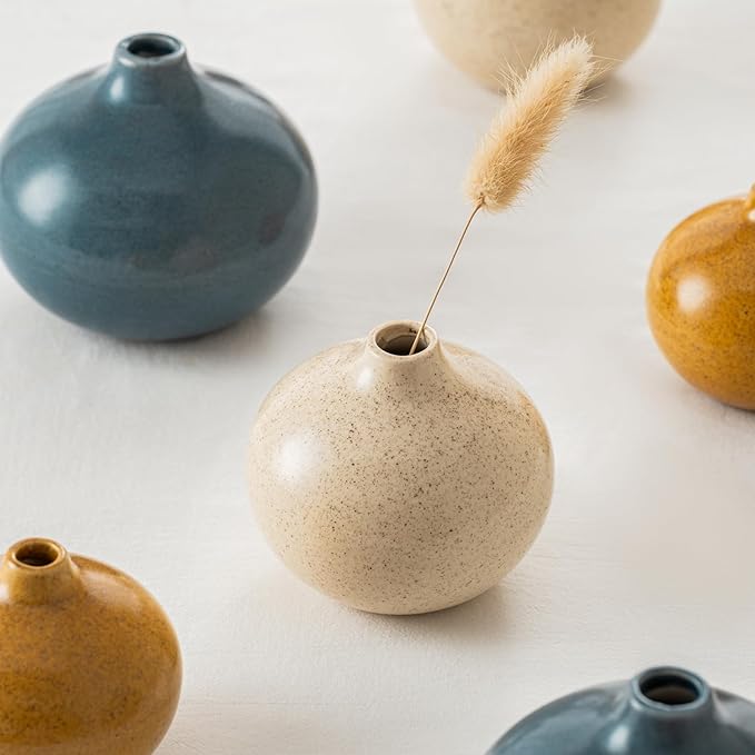 Ceramic Vase Set of 3,Small Vase for Home Decor,Mini Flower Vase, Decorative Vase for Table Living Room,Bedroom, Kitchen, Bathroom, Bookshelf-Ruum Studio Home