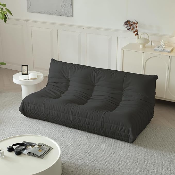 Luxury Sofa Couch Chair, Lazy Floor Seating, Fireside Bean Bag Chair, Ergonomic Tatami Sofa Lounger for Living Room, Bedroom, Office, 3 Seat, Black-Ruum Studio Home