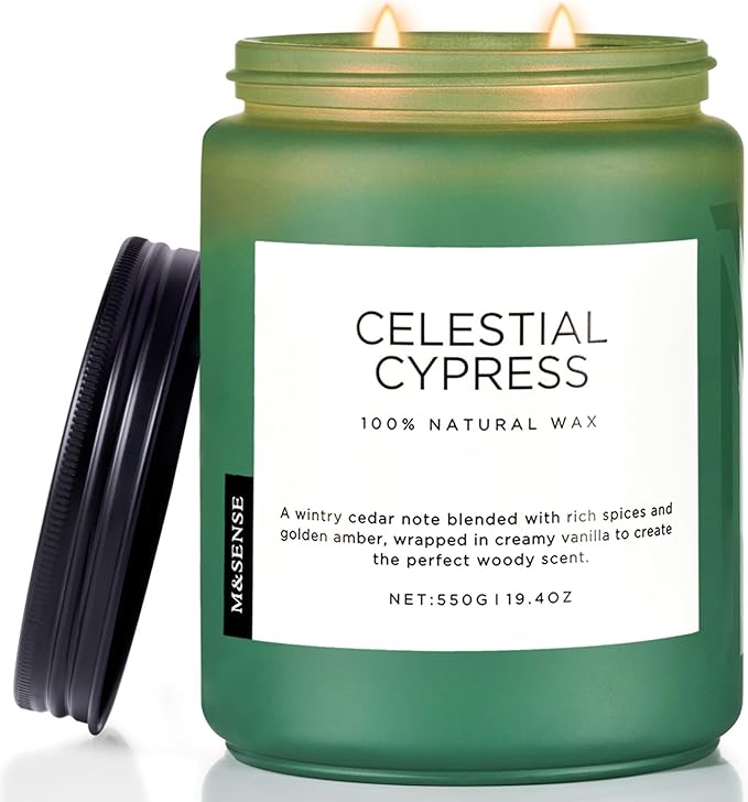 M&SENSE Celestial Cypress - Cedar & Spice Soy Jar Candles, Cedarwood Cardamom Large Winter Scented Candles 19.4oz 110 Hour Long Lasting Burn, Non Toxic Natural Warm Woody Scent Gifts for Men Women-Ruum Studio Home