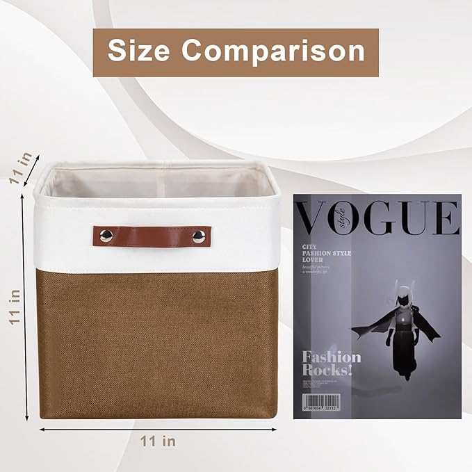 Collapsible Fabric Storage Cubes 11x11 Cube Storage Bins, 4 Pack Closet Baskets Box with Handles for Organizing, Shelf, Toys, Clothes, Home, Office, Nursery (Brown&White)-Ruum Studio Home