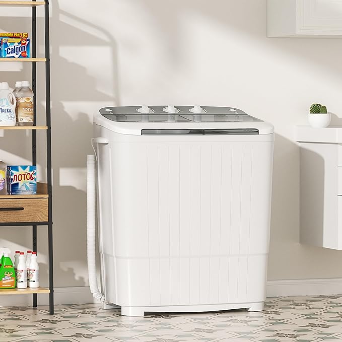 Greenvelly Portable Washing Machine, 16 Lbs Compact Mini Washer and Dryer Combo, Semi-automatic Twin Tub Washer with Drain Pump for Dorms, Apartments, RVs (Grey)-Ruum Studio Home