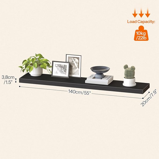 HOOBRO Floating Shelves for Wall, Wall Mounted Shelf Set of 2, 55" Hanging Shelf with Invisible Brackets, for Wall in Bathroom, Bedroom, Toilet, Kitchen, Living Room, Office, Black BK140BJP201-Ruum Studio Home