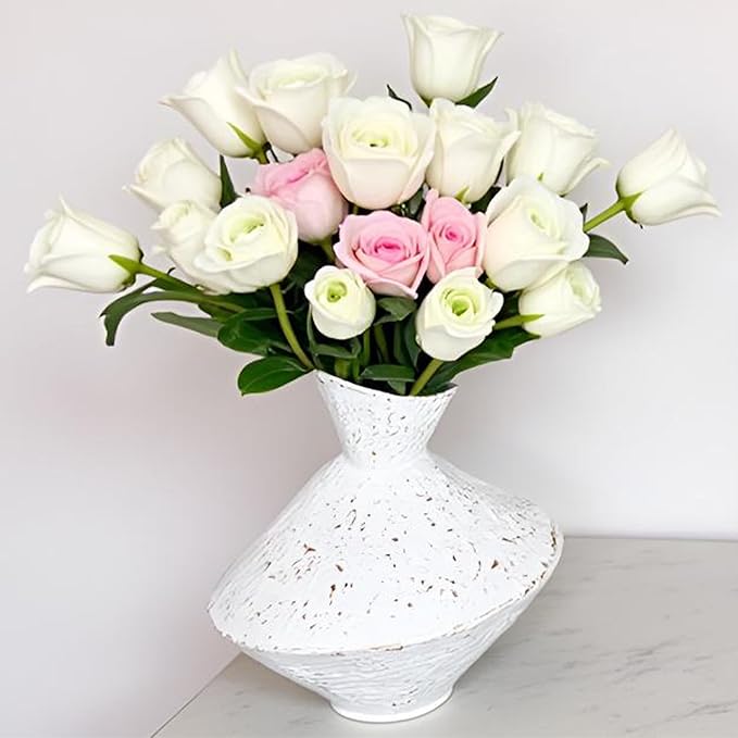 Cast Iron Decorative Vase, Dried Flower Rustic Vases, Wabi Sabi Vase for Modern Home Decor, Living Room, Shelf Decor, Enterway, Wedding, Office, Table, Bedroom, Kitchen, 8.86" H (White)-Ruum Studio Home