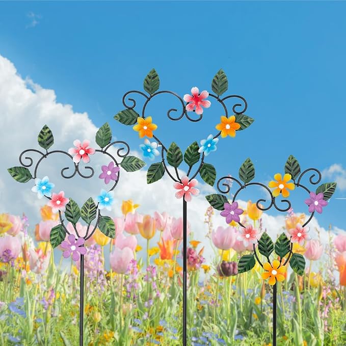 Metal Flowers Decorative Garden Stakes, 22.1 ''H Heart Shape Metal Flowers for Outside Yard Art Garden Stakes,Spring Outdoor Decor Housewarming Present for Women Mom Grandma-Ruum Studio Home