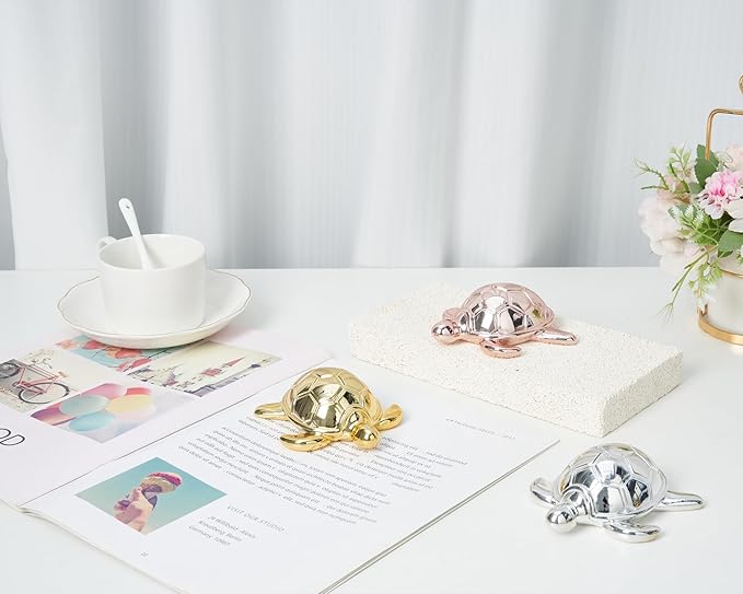 Small Sea Turtle Statue 4 inch Shiny Silver Accent Knick Knacks Paperweight for Bathroom Home Office Shelf Desk Table Decor, Cute Sea Turtle Gifts for Women-Ruum Studio Home