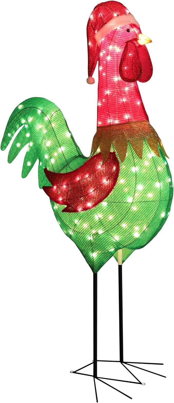 6FT Lighted Rooster with Christmas Hat for Outdoor Christmas Decorations, 3D Pre-Lit Iridescent Rooster Xmas Decor, Glittered Standing Holiday Display Rooster for Outdoor, Indoor-Ruum Studio Home