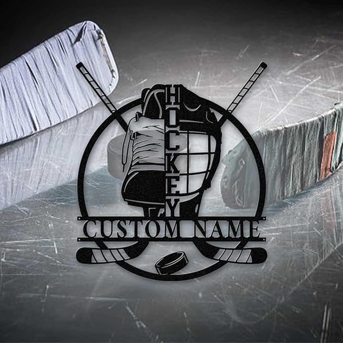 Personalized Ice Hockey Neon Sign - Custom Name Wall Light with Helmet and Crossed Sticks, 16-Color LED with Remote Control, Hockey Decor for Boys, Man Cave, Game Room, Gift for Players, Fans-Ruum Studio Home