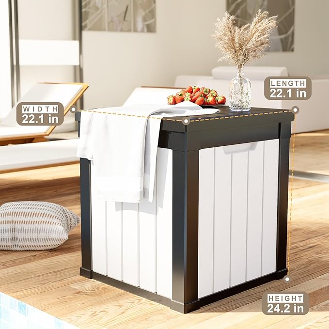50 Gallon Deck Box Large Outdoor Storage for Patio Furniture,Outdoor Cushions,Garden Tools and Pool Supplies,Waterproof,Resin,Lockable(Black&White)-Ruum Studio Home