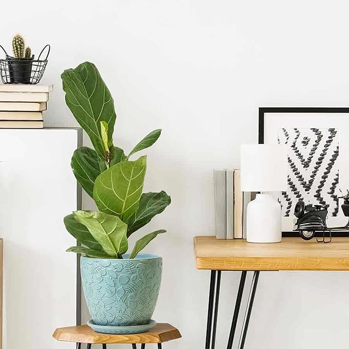 10 inch Plant Pots Ceramic Planter with Drainage Holes and Saucer for Multiple Plants, Indoor-Outdoor Garden Pots for Succulent, Orchid, and Flower-Ruum Studio Home
