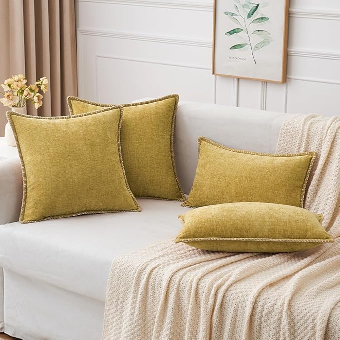 MIULEE Pack of 2 Couch Throw Pillow Covers 18x18 Inch Mustard Yellow Farmhouse Decorative Pillow Covers with Stitched Edge Soft Chenille Solid Dyed Fall Pillow Covers for Sofa Bed Living Room-Ruum Studio Home