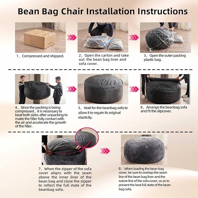 6FT,Oversized Bean Bag Chairs for Adults,Giant beanbag with Filler Included，Fluffy Memory Foam,Soft and Comfy Corduroy Fabric,Gaming Chairs Suitable for Living Room and Bedroom (Black, 6 Foot)-Ruum Studio Home