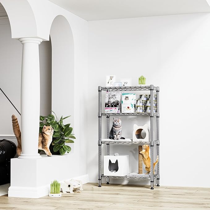 1000 lbs 4 Tier Shelf Metal Storage Shelves Wire Rack Closet Organizers for Garage Kitchen Bathroom Laundry Chrome 11.8" D x 25.6" W x 45.5" H-Ruum Studio Home