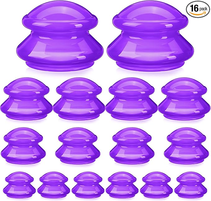 Geiserailie 16 Pcs 4 Sizes Cupping Therapy Set Silicone Cupping Massage Cups Professional Chinese Therapy Cup Vacuum for Body Muscle Nerve(Purple)-Ruum Studio Home