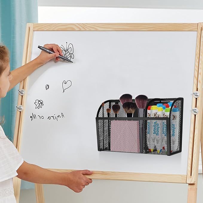 Magnetic Pencil Holder-Magnetic Basket for Fridge 3-Grid Mesh Magnetic Pen Holder for Refrigerator, Extra Strong Magnets Mesh Marker Holder Locker Accessories Organizer for Whiteboard-Ruum Studio Home
