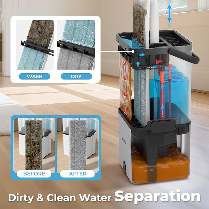 Mop and Bucket Set, Flat Microfiber Mops for Floor Cleaning, Wall Cleaner Mop and Bucket System with Wringer, Wet and Dry Use-Ruum Studio Home