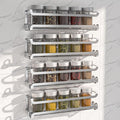 LUCYCAZ 4 Pack Wall Mounted Spice Rack with 16 Hooks, Spice Organizer Shelf for Stove Cabinet Pantry Door,Screw or Adhesive Spice Shelf Hanging Wall Spice Rack in Kitchen and RV (Silver, 4 PACK)-Ruum Studio Home