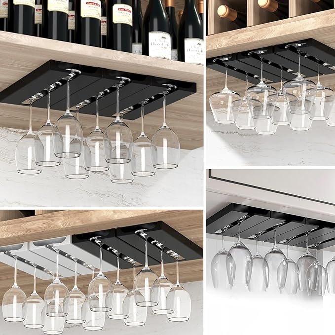 Wine Glass Holder Under Shelf or Cabinet Punch-free,Wine Glass Rack Stemware Rack Glassware Drying Storage Hanger for Kitchen,Bar and Restaurant (White)-Ruum Studio Home